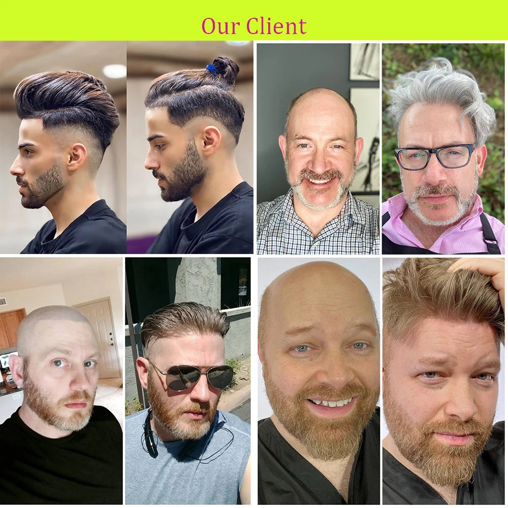 Men Toupees Real Hair Replacement Systems Thin Skin base Indian Human Remy Hair Toupee with Tapes Hairpiece Male Wig Touchcolor