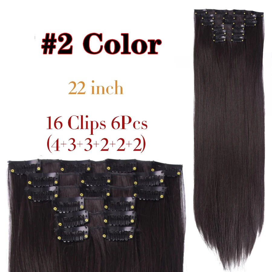 Clip-In Hair Extensions Syntetic Hair 22Inch Long Wave Hair Extensions Ombre Cclip-In One Piece 6Pcs/Set Fake Hairpiece
