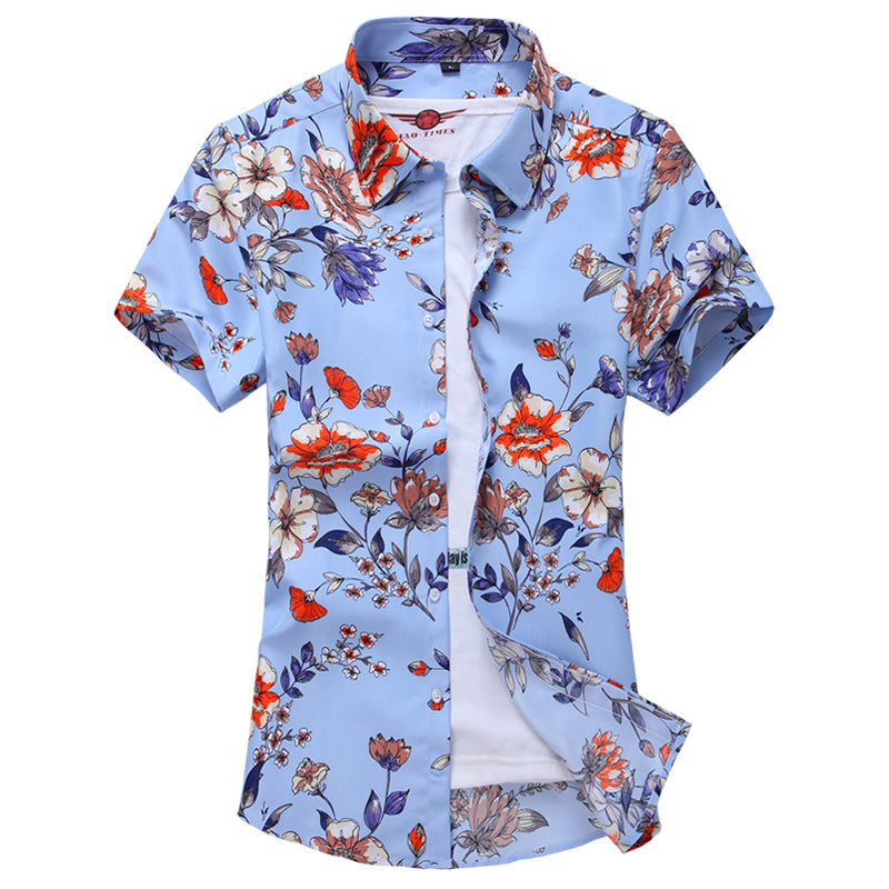 2026 Summer Mens Hawaiian Shirt, Printed Short Sleeve Asian Sizes Hawaii Rose Flower Beach Floral Patterns Shirts S-7XL