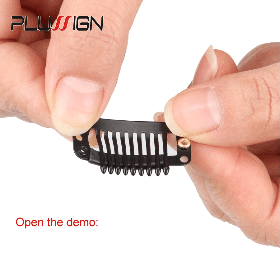 Plussign 10Pcs/Lot Brown Black Rubber Wig Clips and Combs For Hair Extensions 32mm Wire Shape Wig Cap Clips For Sale