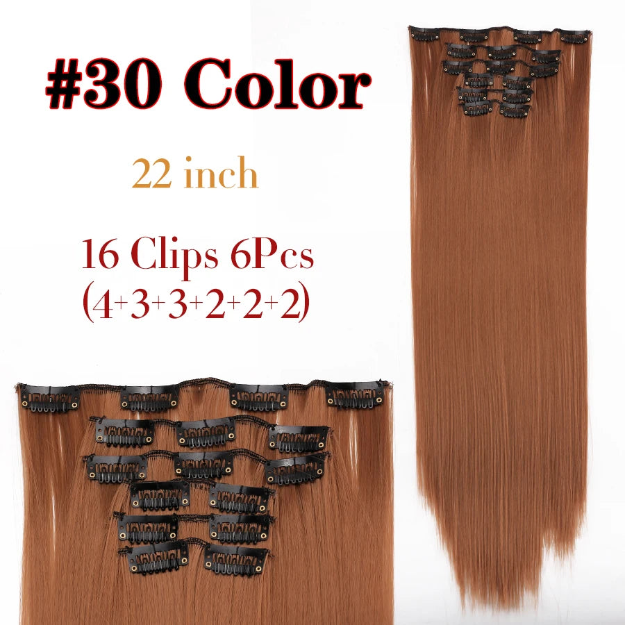 Clip-In Hair Extensions Syntetic Hair 22Inch Long Wave Hair Extensions Ombre Cclip-In One Piece 6Pcs/Set Fake Hairpiece