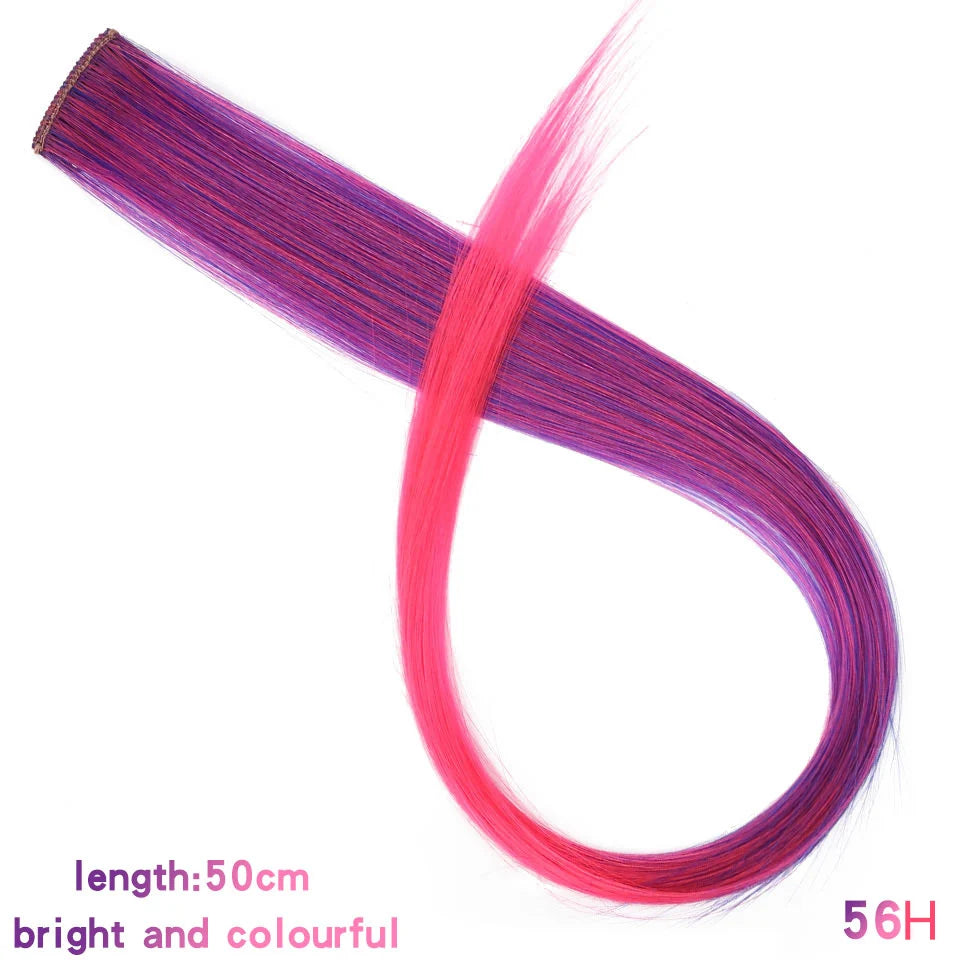 Lupu Synthetic Long Straight Rainbow Highlight Colored Hair Extensions Clip In Fake Hair Pieces For Women Heat Resistant