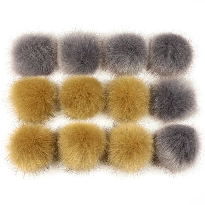 12/14 Pcs 8cm False Hairball Hat Ball Fur Pompom Fake Fox Hat Ball Pom Pom With Rubber Band Diy Clothing Hat Accessories