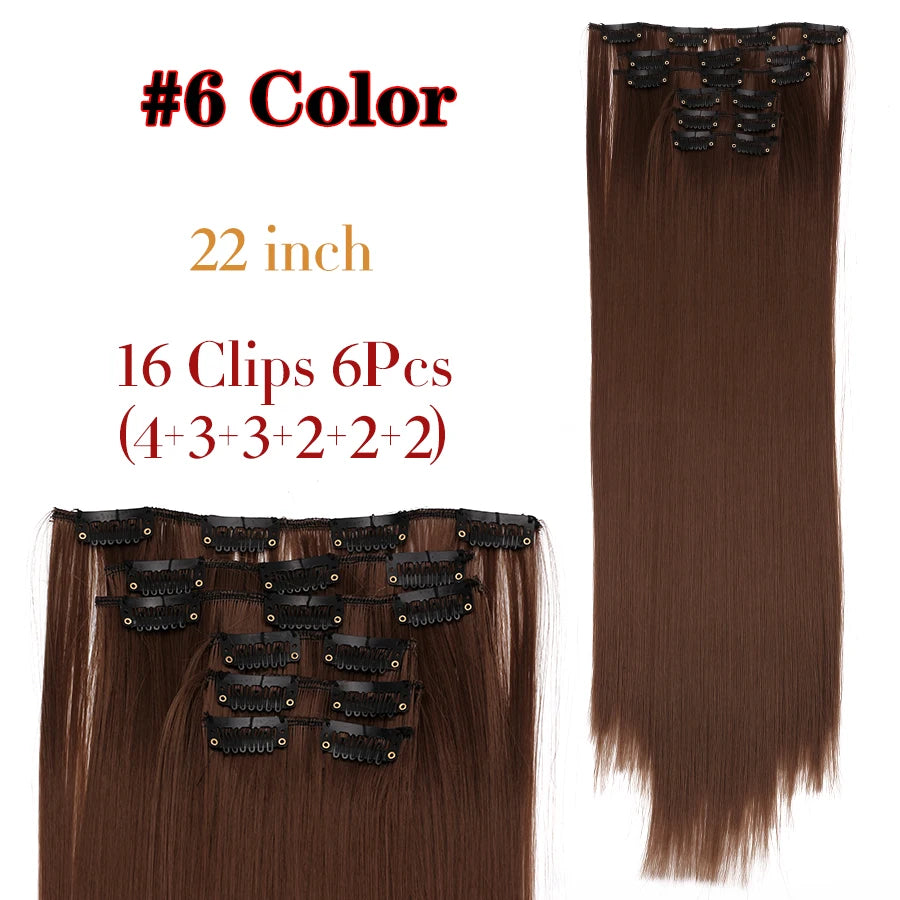 Clip-In Hair Extensions Syntetic Hair 22Inch Long Wave Hair Extensions Ombre Cclip-In One Piece 6Pcs/Set Fake Hairpiece
