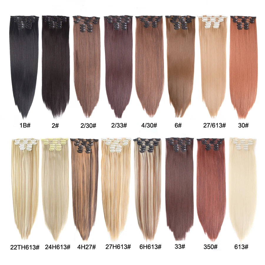 Clip-In Hair Extensions Syntetic Hair 22Inch Long Wave Hair Extensions Ombre Cclip-In One Piece 6Pcs/Set Fake Hairpiece
