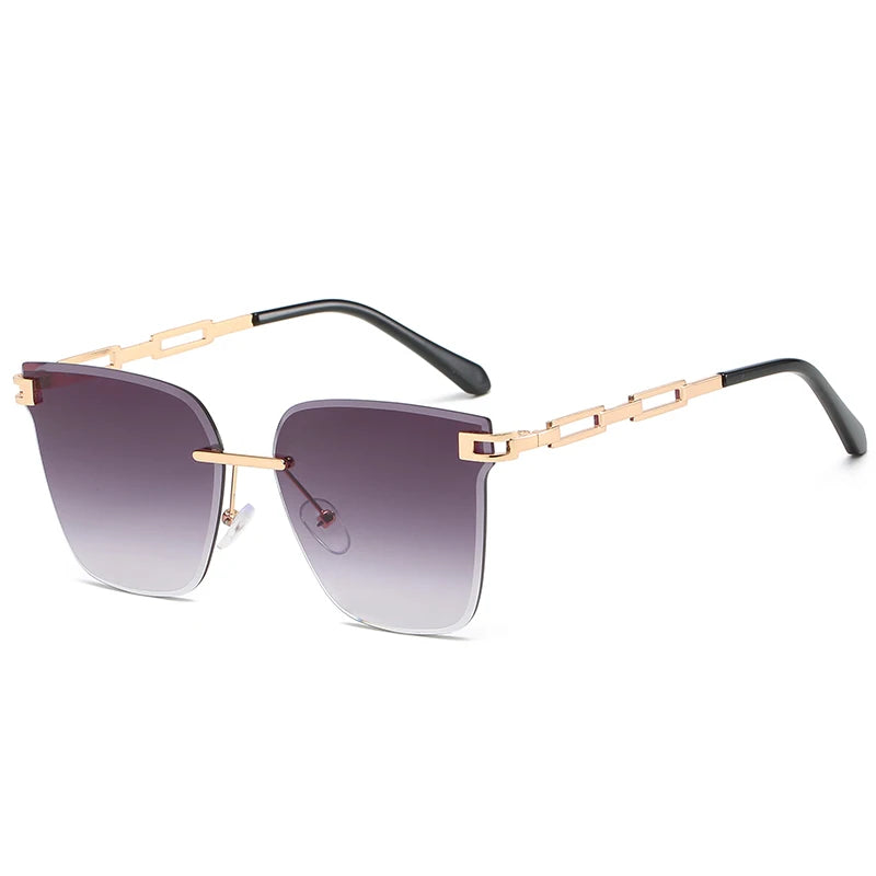 New Sunglasses Women Rimless Cat Eye Eyewear Gradient Brown Cutting Lens Sun Glasses For Female Alloy Eyeglasses Brand Designer