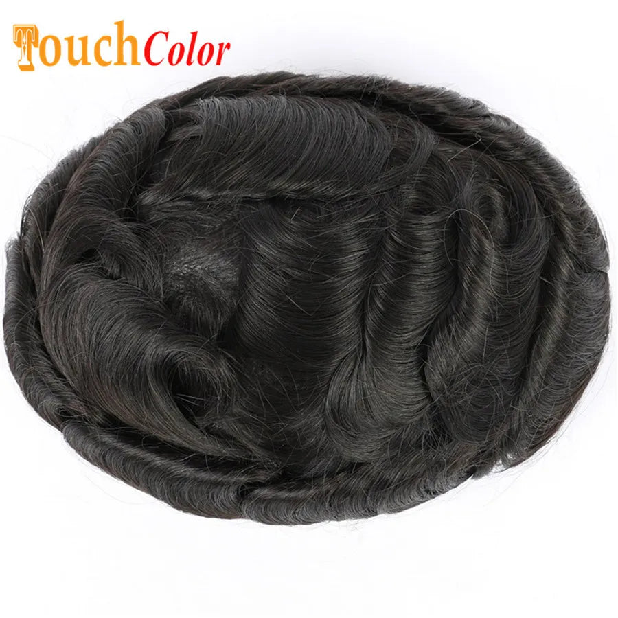 Men Toupees Real Hair Replacement Systems Thin Skin base Indian Human Remy Hair Toupee with Tapes Hairpiece Male Wig Touchcolor