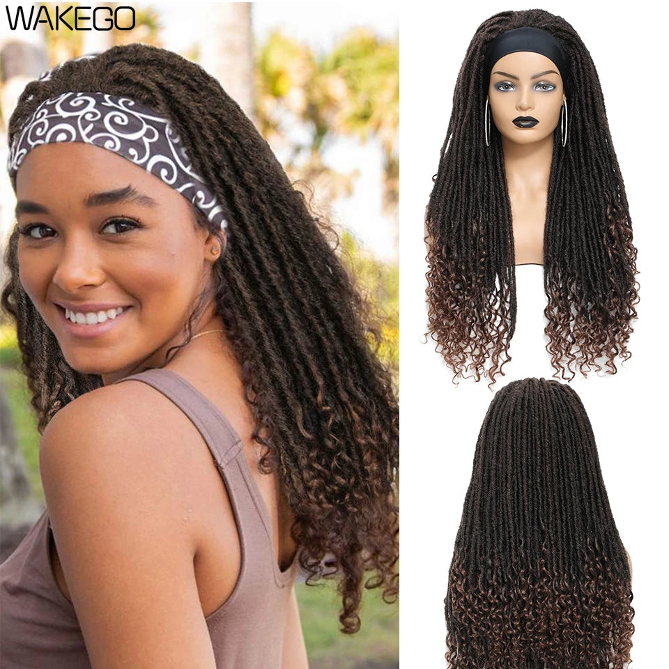 Wakego Long Dreadlocks Wig For Women Goddess Braid Headband Wig Soft Faux Locs Wigs Synthetic Braiding Crochet Twist Hair Wigs