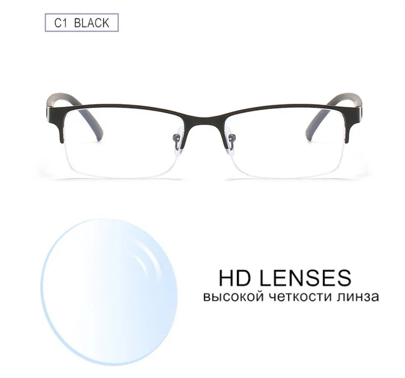 Myopia Prescription Glasses -0.5 TO -10 Men Women Business Half Frame Anti Blue Ray Photochromic Shortsighted Spectacles F518