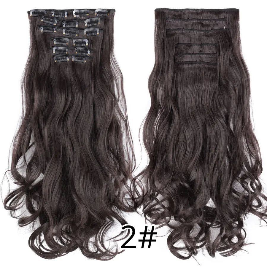 Clip-In Hair Extensions Syntetic Hair 22Inch Long Wave Hair Extensions Ombre Cclip-In One Piece 6Pcs/Set Fake Hairpiece