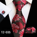 Ricnais Fashion 8cm Men's Silk Tie Set Red Green Floral Handkershief Cufflinks Necktie Suit Business Wedding Neck Ties Set Gift