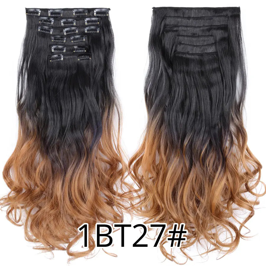 Clip-In Hair Extensions Syntetic Hair 22Inch Long Wave Hair Extensions Ombre Cclip-In One Piece 6Pcs/Set Fake Hairpiece
