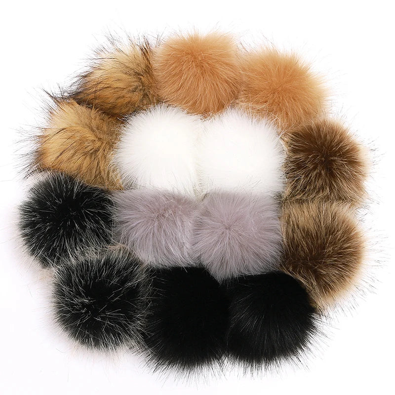 12/14 Pcs 8cm False Hairball Hat Ball Fur Pompom Fake Fox Hat Ball Pom Pom With Rubber Band Diy Clothing Hat Accessories
