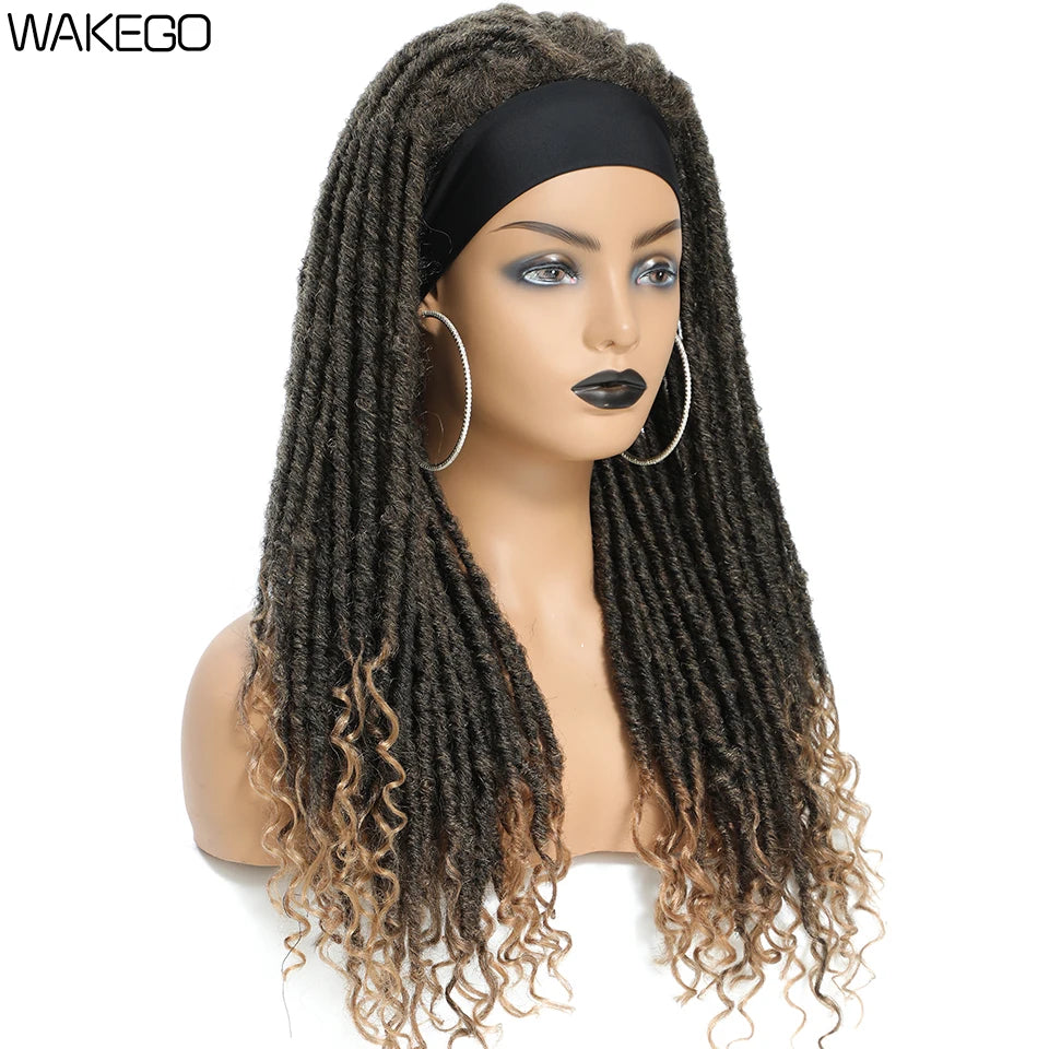 Wakego Long Dreadlocks Wig For Women Goddess Braid Headband Wig Soft Faux Locs Wigs Synthetic Braiding Crochet Twist Hair Wigs