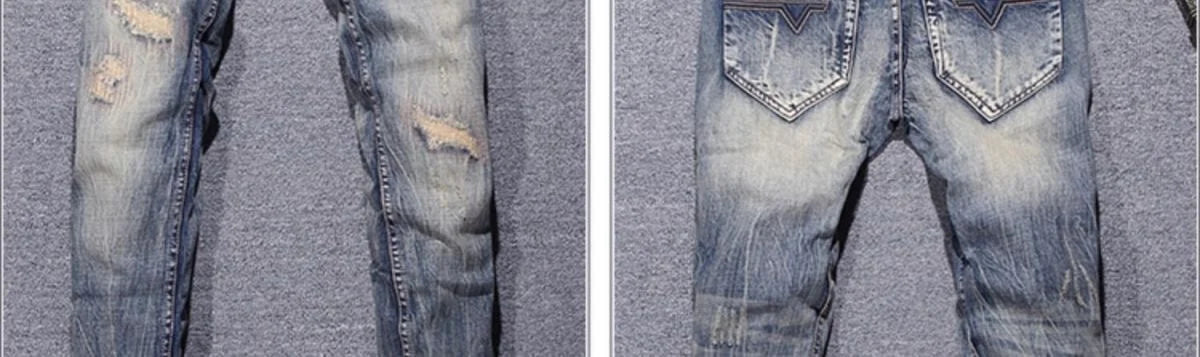 2023 Spring and Autumn New Classic Fashion Solid Color Ripped Small Foot Pants Men's Casual Comfort Elastic High Quality Jeans