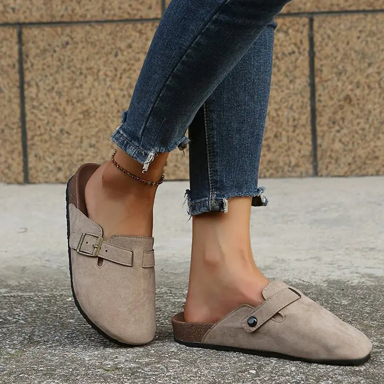 2026 Fashion Women Casual Faux Suede Slippers Wedges Heel Cork Mules Platform Clog Non Slip Sole Buckle Outdoor Home Shoes35--44
