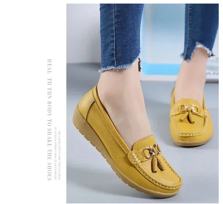 Spring Summer Breathable Casual Loafers For Women Platform Leather Comfort Wedge Moccasins Ladies Vulcanized Sneakers 44