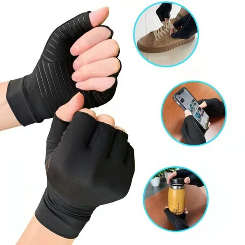 Copper Compression Arthritis Gloves Protect Hand Wrist Support Non-Slip Unisex Mitten Finger Joint Outdoor Effective Pain Relief