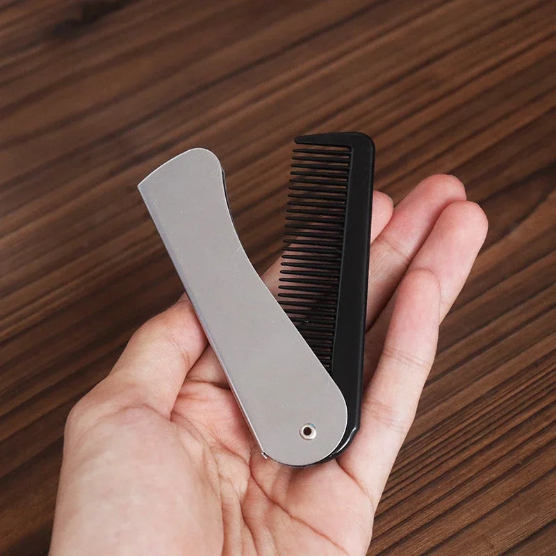 Foldable Anti-Static Steel Pocket Comb – Portable Styling Tool for Men’s Hair, Beards & Real Hair Wigs