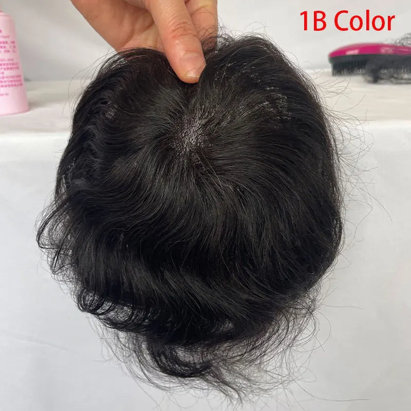 European Human Hair Men's Wigs Full Skin PU Bald Spot Patches Toupee For Men and Women 8cm X 8cm Hair Piece  Glue On Hair System