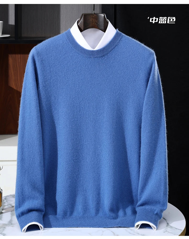 Autumn/Winter Men's 100% Pure Cashmere Pullover Business Casual Solid Knitted Sweater Loose Round Neck Tops Thick Warm Jumper