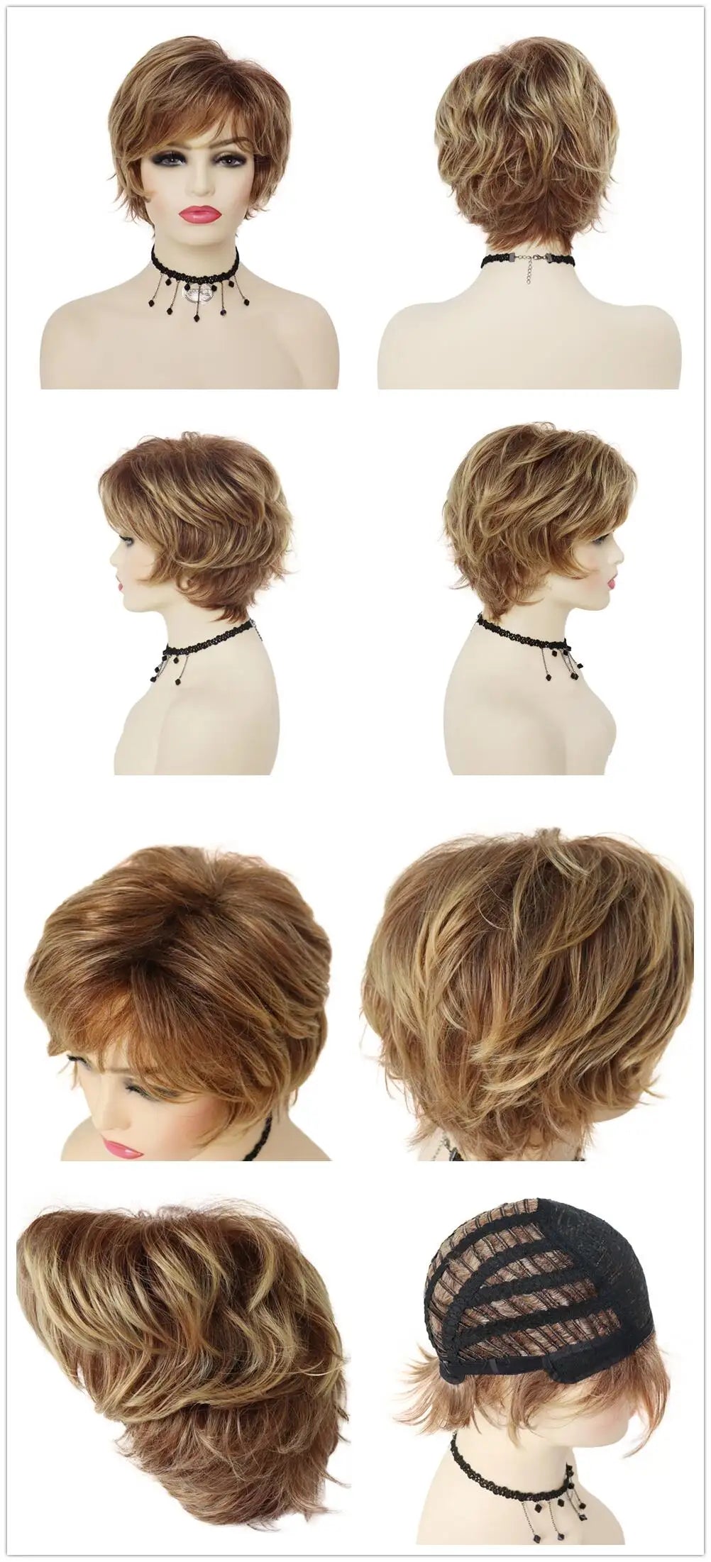 Old Lady Synthetic Hair Blonde Wig with Bangs Natural Short Wig for White Woman High Temperature Blond Ombre Mommy Wig for Daily