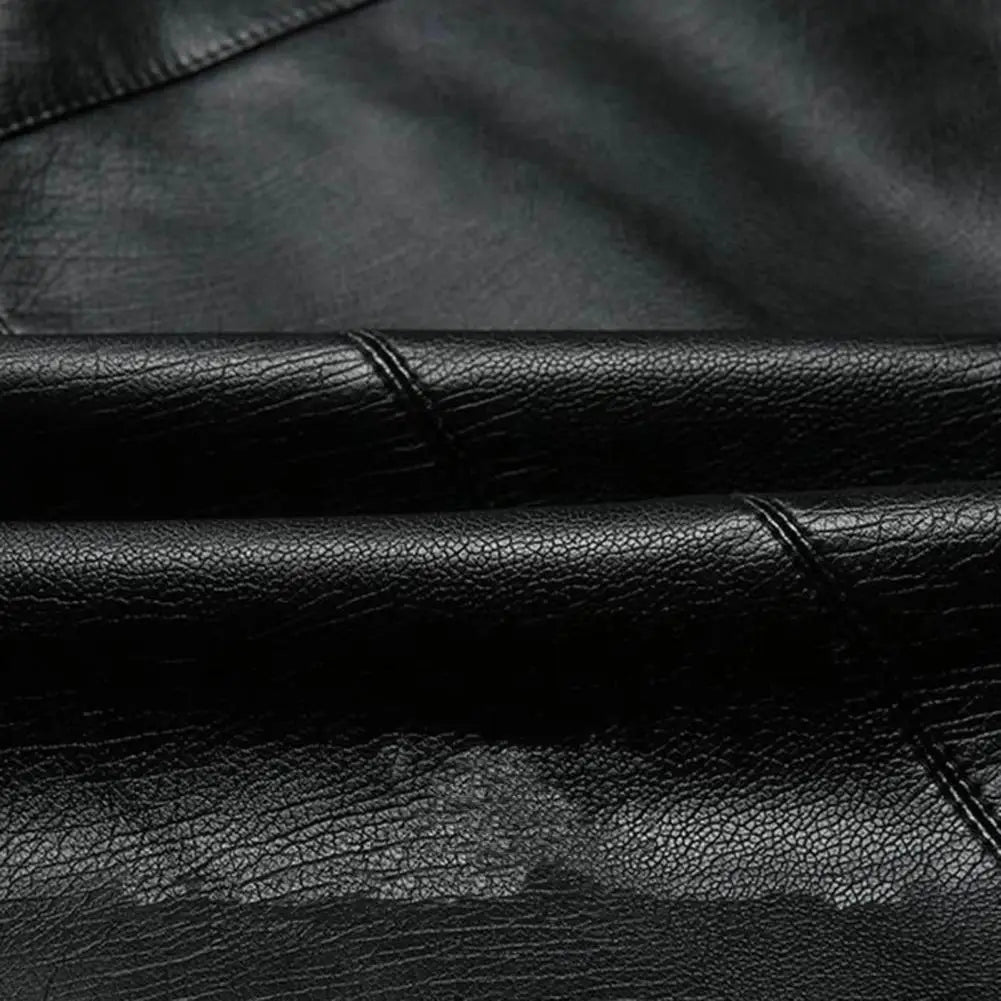 Men Faux Leather Jacket Men's Faux Leather Motorcycle Jacket with Stand Collar Thick Warm Lining Windproof Design for Autumn