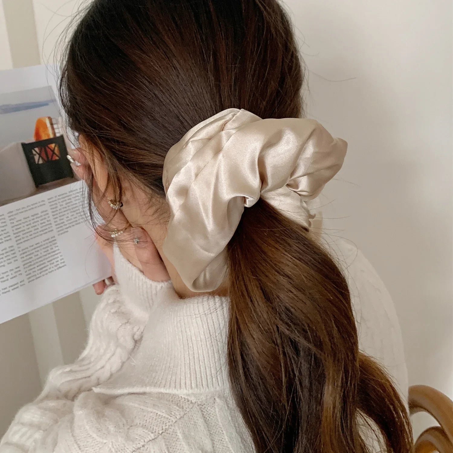 2024 Pillow Sleep Headband Elastic Ponytail Scrunchie for Women Hair Accessories Girls Soft Solid Satin Filled Cotton Big Bands
