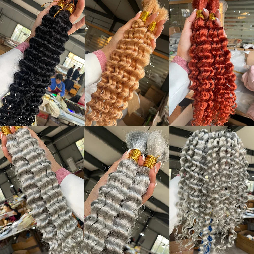 Human Braiding Hair 1 Bundle 20 Inch Human Hair Bundles for Braiding Highlight P4/27 Color Deep Wave Bulk Human Hair Bundles