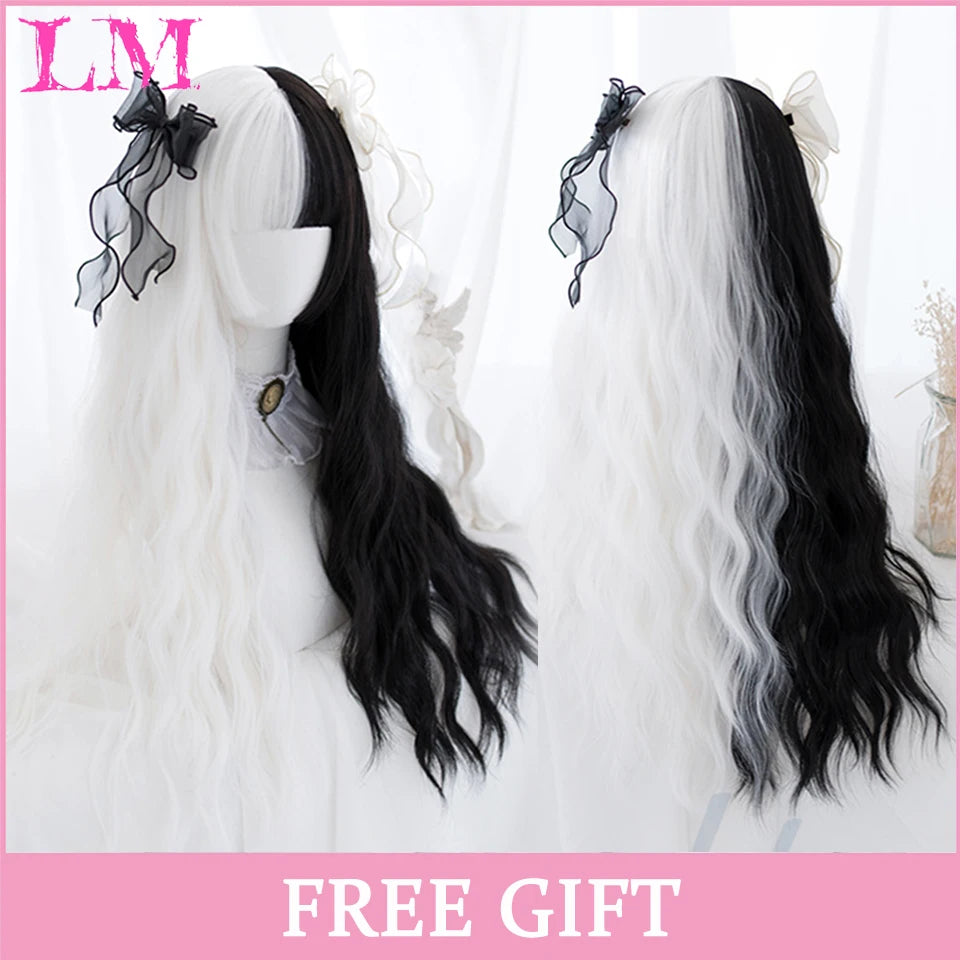 LM Golden Wig Synthetic Ombre Long Straight/Body Wave Middle Part Heat Resistant Natural Hair Wigs For Women Cosplay