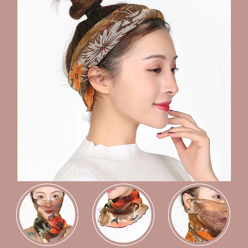 Fashion Summer Chiffon Neck Collar Silk Scarf Women Sunscreen Face Mask Headscarf Bandana Cycling Anti-uv Multi-function Scarves