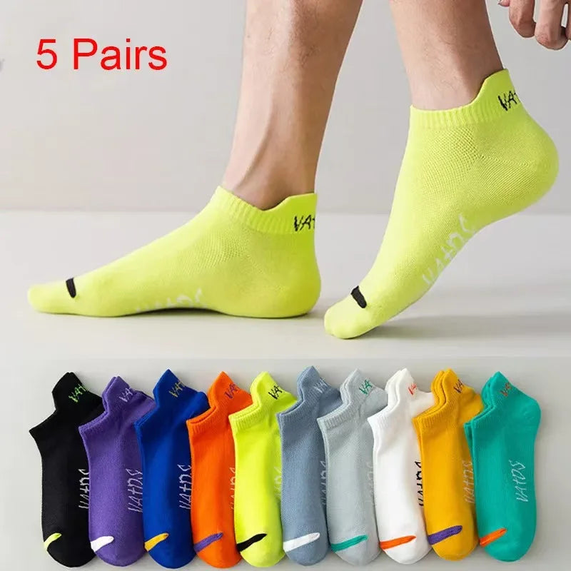 5 pairs of new summer men's short socks, light and thin casual mesh breathable boat socks, fashionable street socks