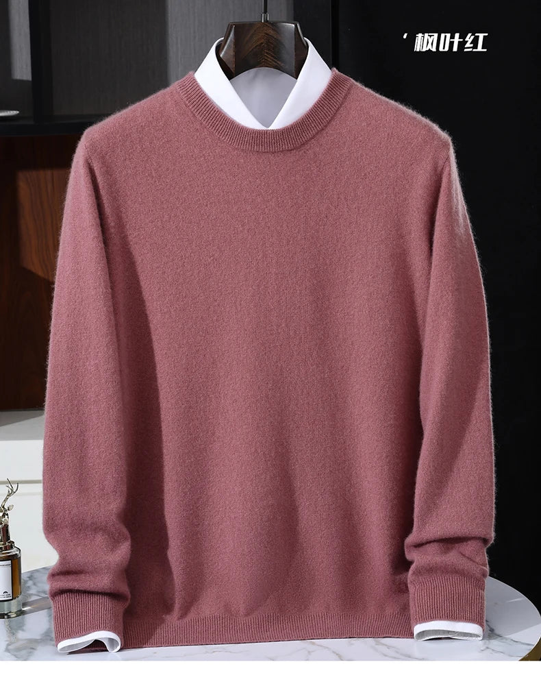 Autumn/Winter Men's 100% Pure Cashmere Pullover Business Casual Solid Knitted Sweater Loose Round Neck Tops Thick Warm Jumper