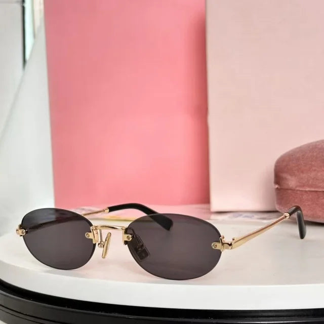 New frameless oval women's small glasses sunglasses brand designer fashionable luxury girls travel driving party sunglasses