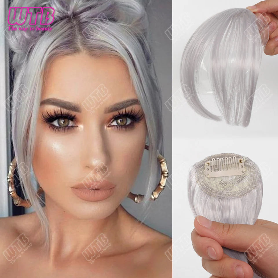 Natural Straight Blunt Bangs Synthetic Natural Brown Black False Fringe Clip In Front Hair With Fringe with Temples Daily Wear