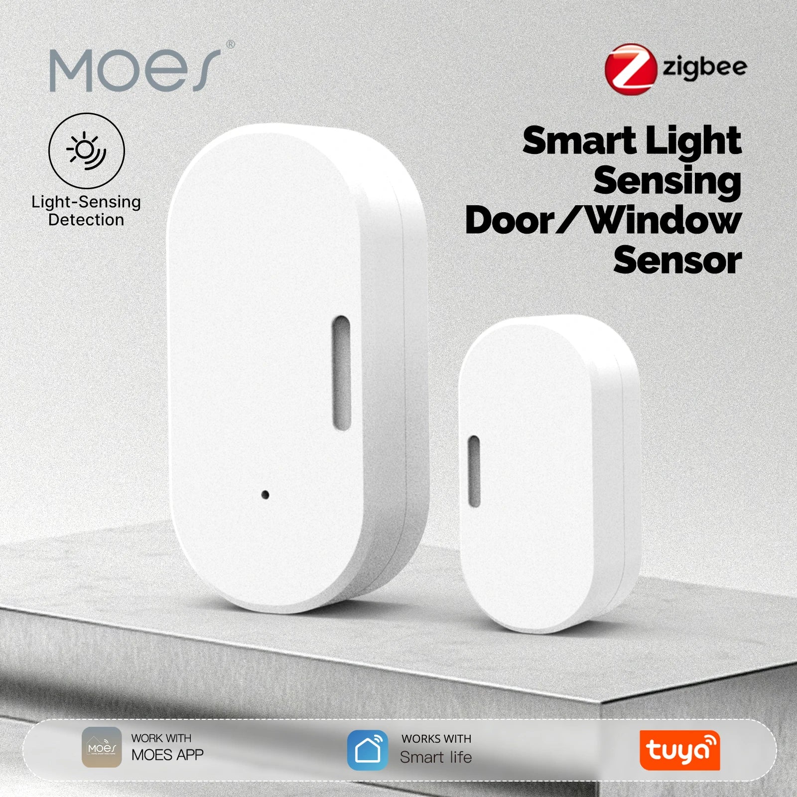 MOES Tuya ZigBee Wireless Smart Door Window Sensor Open Close Detector Light Sensing APP Notification Smart Life Home Security