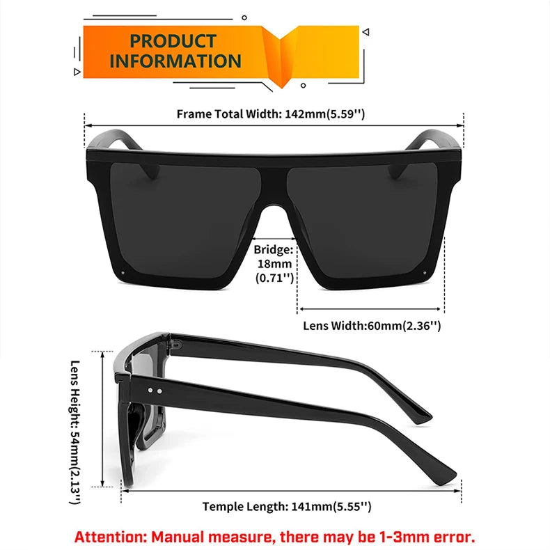 Oversized Square Sunglasses for Women Men Fashion Siamese Lens Style Flat Top Shield Shades