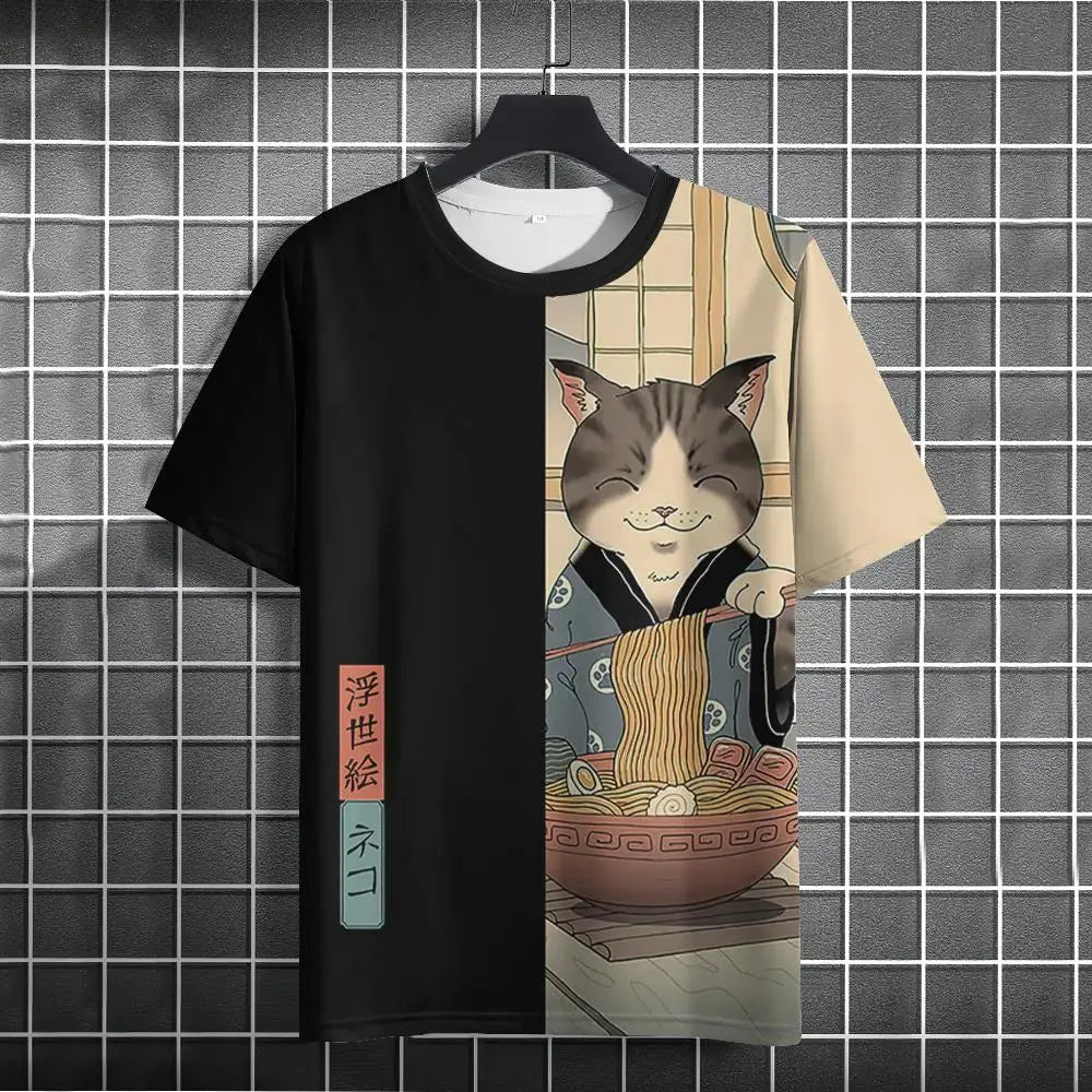 Unisex 2025 T Shirt Men Women Japanese Samurai Cat 3d Printed T Shirts For Casual Fashion Funny Shirt Top Tee Men Clothing