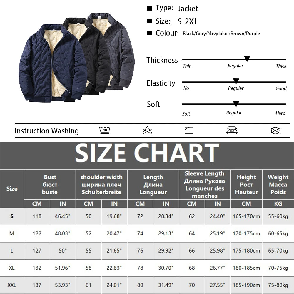 Winter Men's Zipper Stand Collar Jacket Male Casual Warm Thickened Fleece Lined Jacket Coat Streetwear Men Windproof Warm Coat