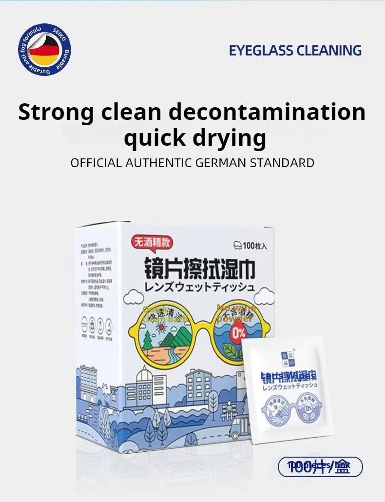 100Pcs/Box Glasses Cleaner Wet Wipe Disposable Anti Fog Misting Dust Remover Cleaning Lens Wipes Sunglasses Phone Screen