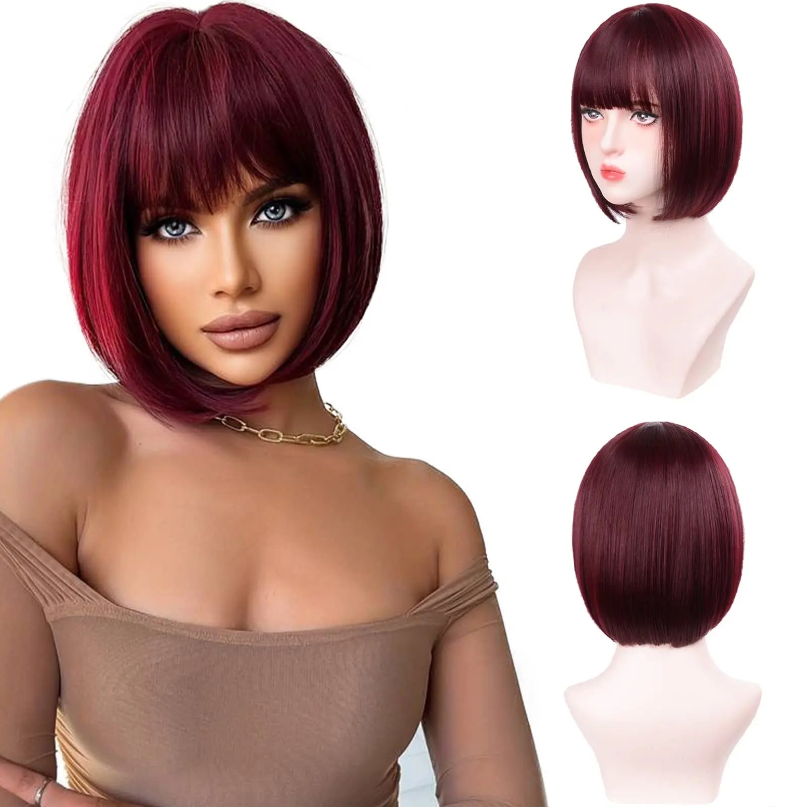 12-inch pink short straight hair synthetic wig for cosplay, pompadour hairstyle, daily high-temperature hair wig