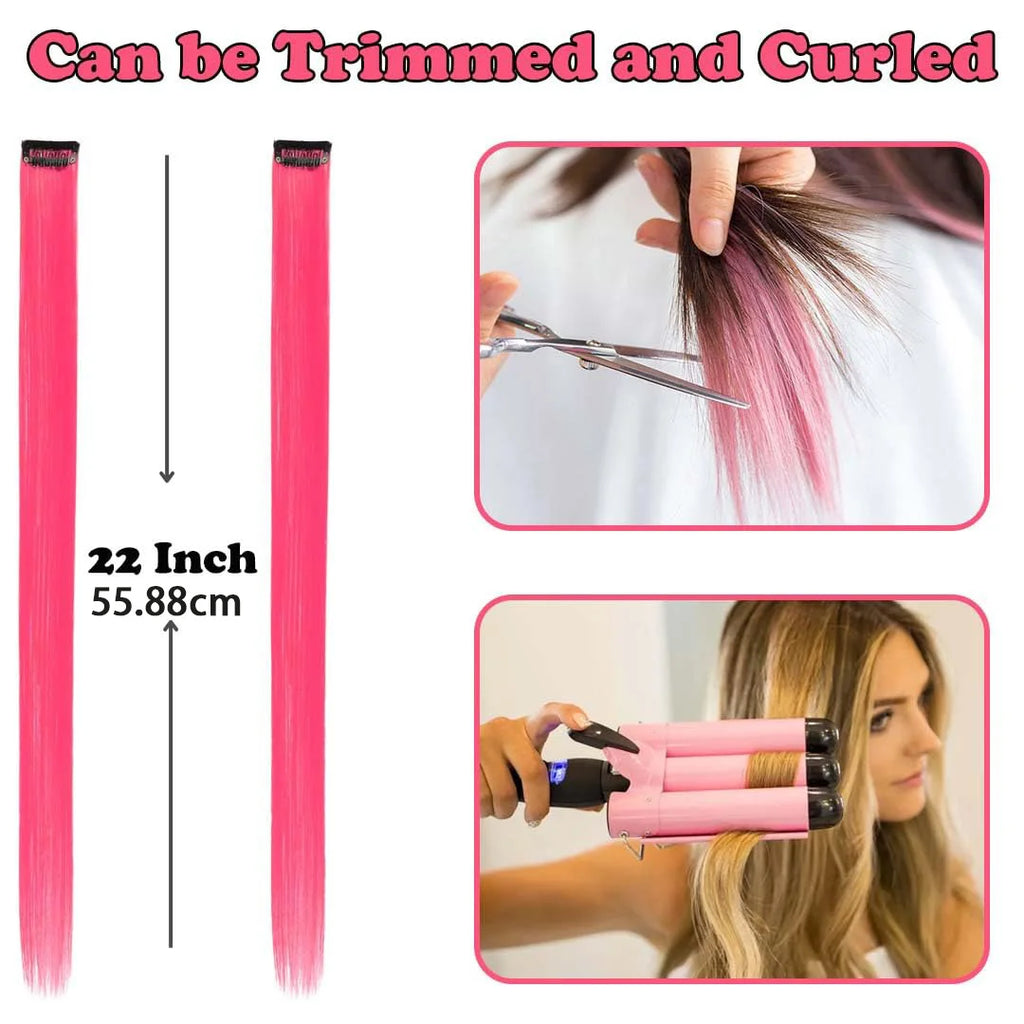 Red Hair Extensions Clip in, Party Highlight Product, Clip-In Synthetic Wig, 22-Inch Colored Straight Hair Accessory