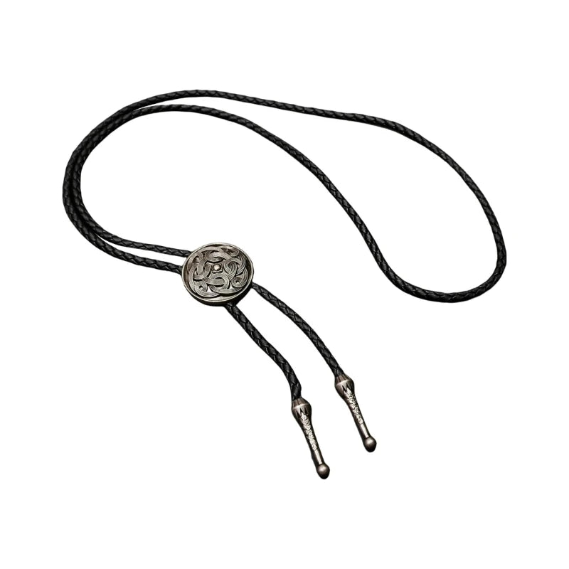 Unisex Metal Pendant Bolo Tie Western Leather Cord Adjustable Necktie Necklace
