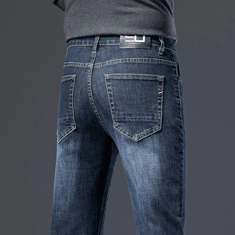 Men Autumn Loose Straight Elasticity Jeans Male Korean Style Versatile Slim Fit Denim Pants Vintage Smart Casual Black Trousers