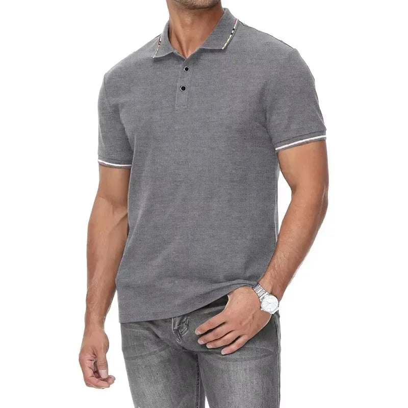 New Men's Short Sleeve Polo Shirt Summer Male Contrast Oversized T Shirt Breathable Shirts Lightweight Streetwear Gym Tops