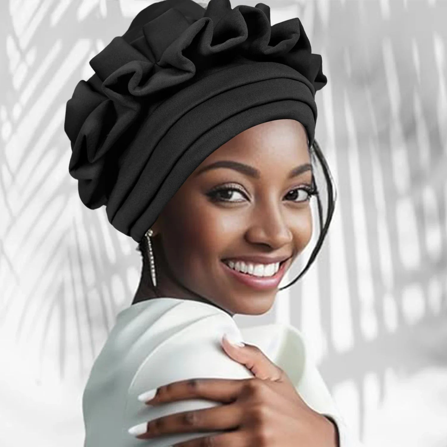 New Raw Silk Pleated Turban Cap for Women African Female Head Wraps Nigeria Lady Headwear Hat Wedding 3-layer Brim Headtie Gift
