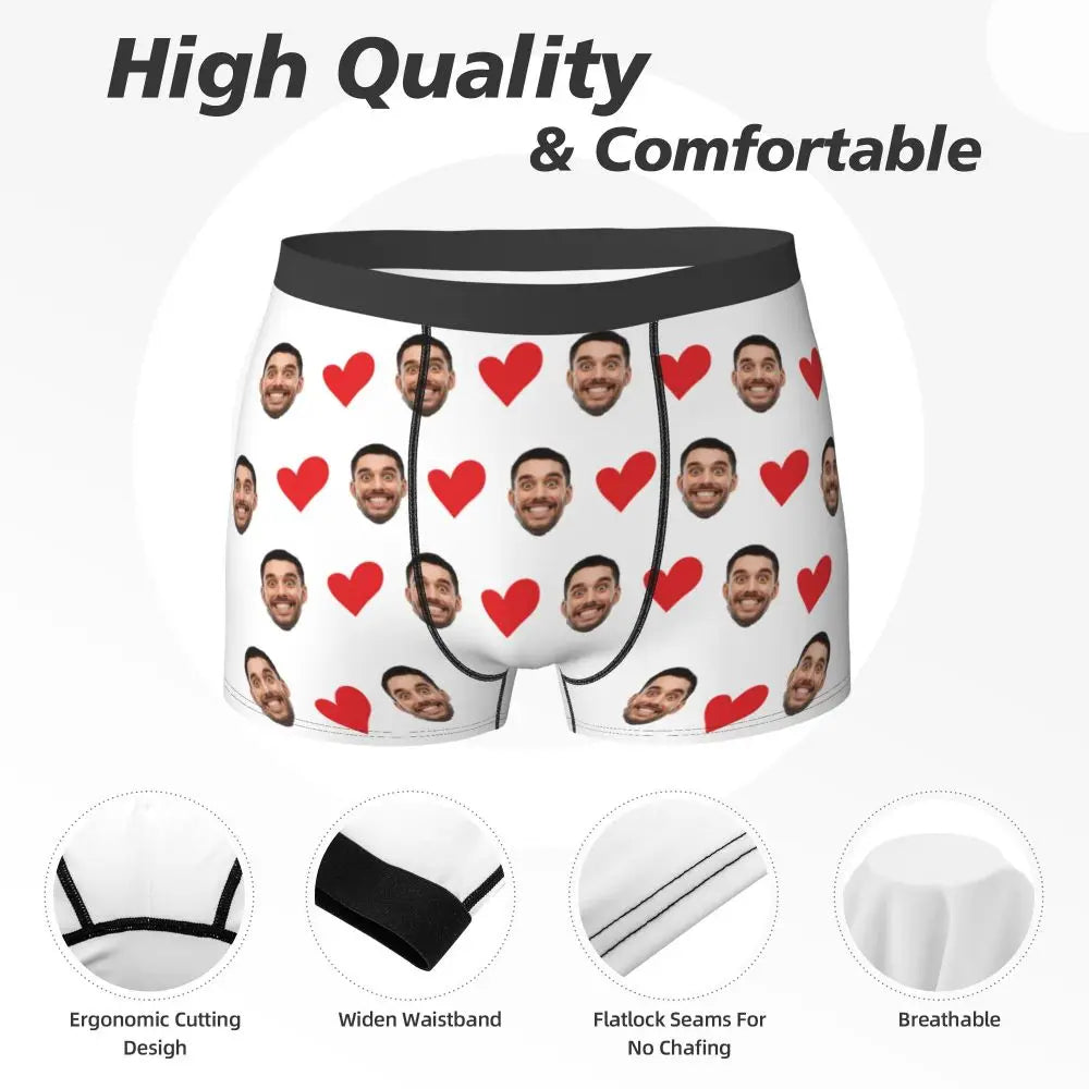 Personalized Face Photo Underwear - Custom Heart Boxer Briefs - Custom Men Briefs - Gift For Husband - Anniversary Gift for Dad