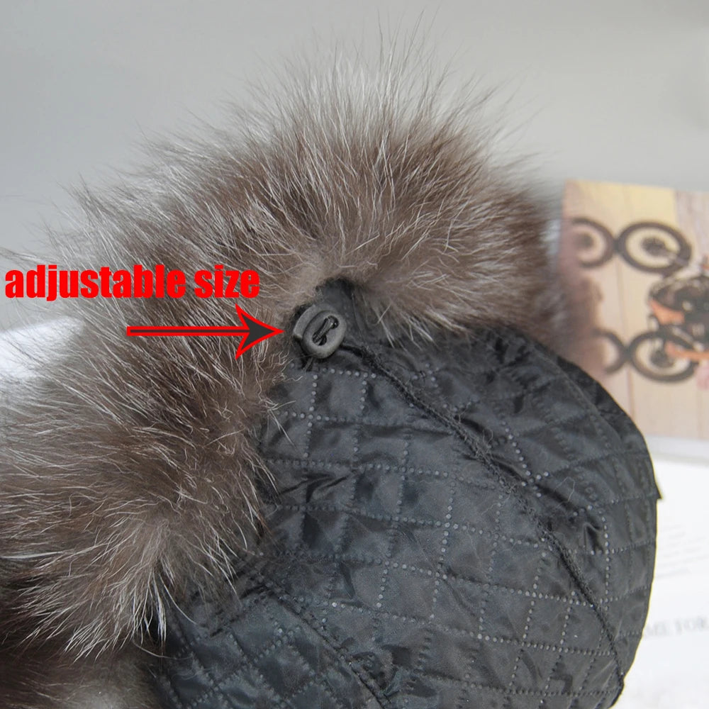 2026 Unisex Outdoor Windproof Winter Natural Real Fox Fur Bombers Hats Women Raccoon Fur Cap Luxury Real Sheepskin Leather Hat