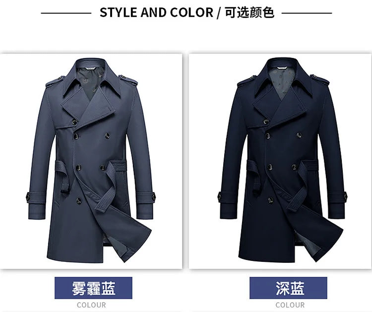 Spring Autumn New Fashion Men's Solid Color Simple Casual Trendy Double-breasted Long Sleeve Plus Size Trench Male Coat Clothes