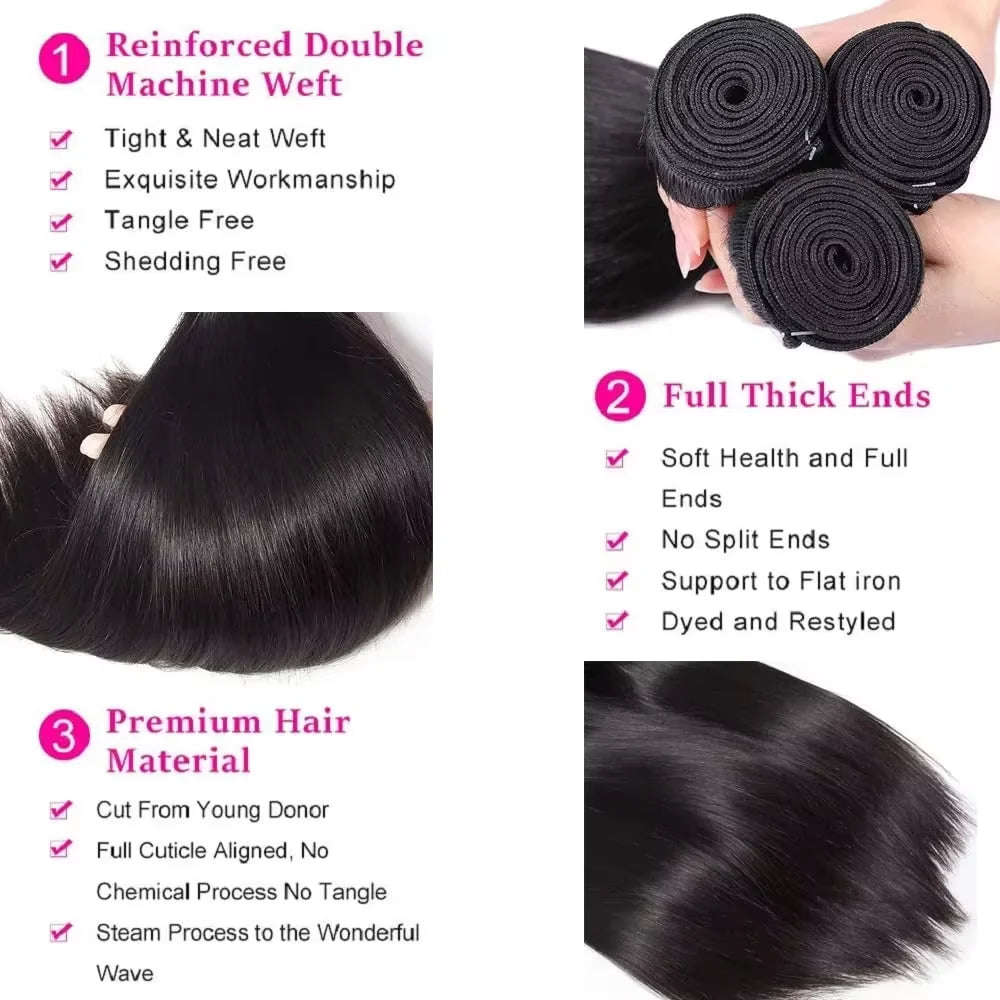 16A Real Bone Straight Human Hair Bundles Deal 30 40Inch Brazilian Raw Hair Extensions 3 4 Pcs Human Hair Bundles  Natural Black